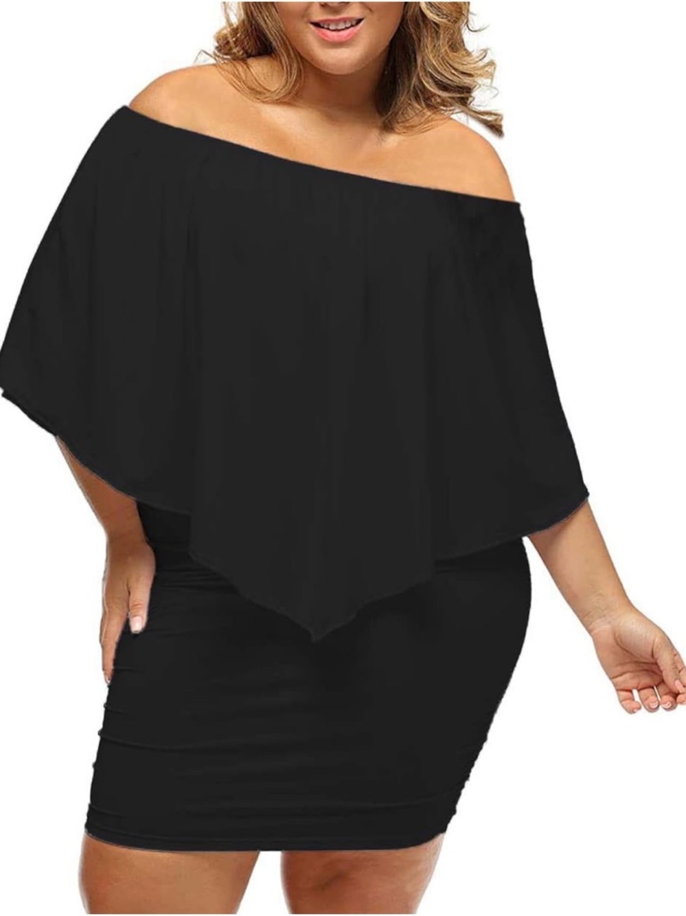 Off-Shoulder Black Layered Bodycon Dress